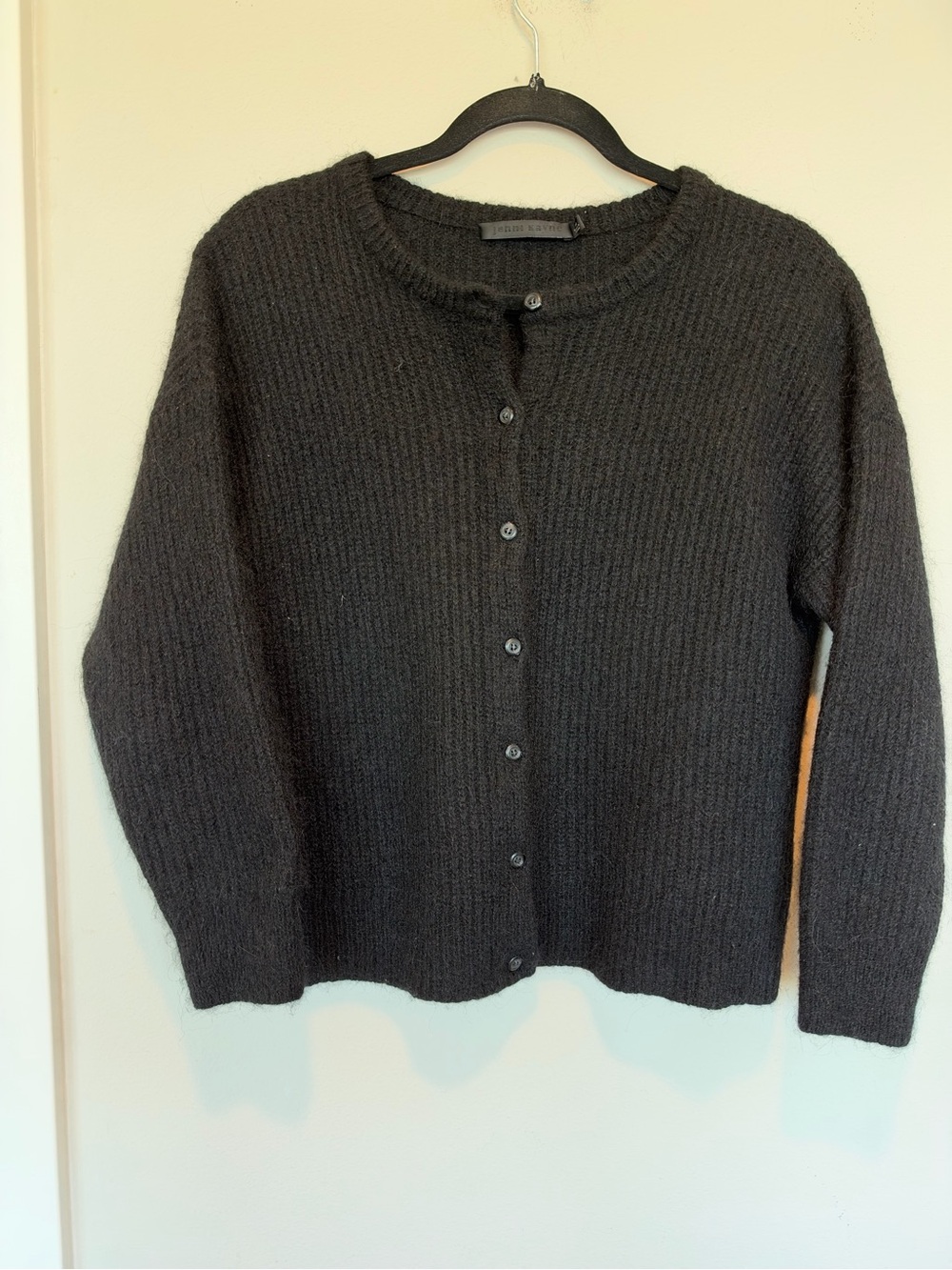 Jenni Kayne Angora Black Ribbed Button-Front Cardigan
